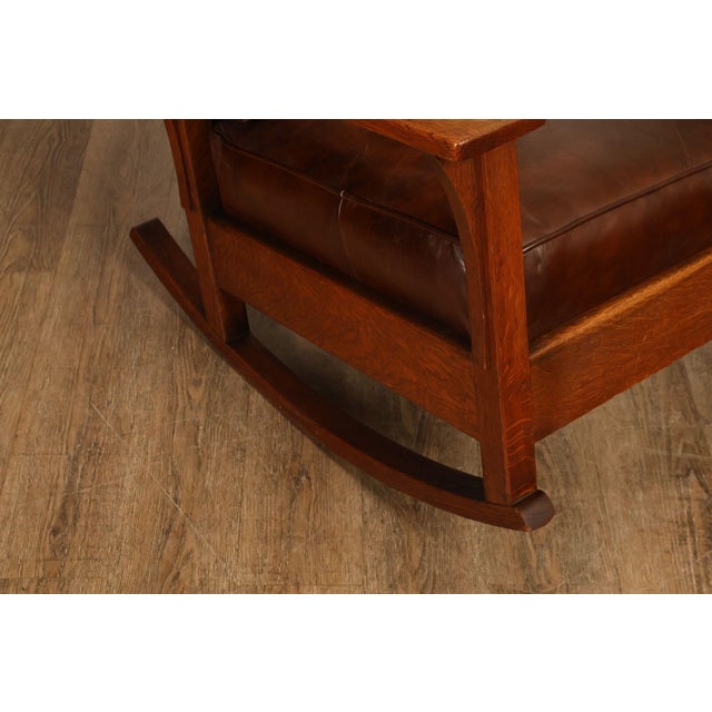 Brown Antique L & JG Stickley Mission Oak Morris Rocker For Sale - Image 8 of 18