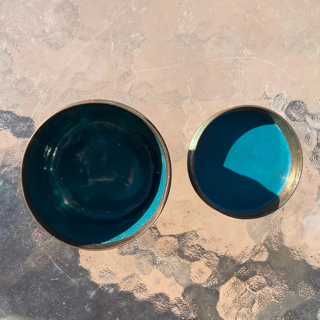 Chinese Chinoiserie Turquoise Cloissone Box With Cherry Blossoms For Sale - Image 3 of 6