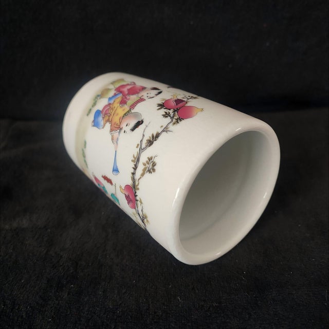 White Chinese Ceramic Pot,Guangxu Marked Famille Rose Porcelain Brush Pot Hand Painted Playing Children Pattern For Sale - Image 8 of 9