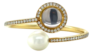 Paspaley 18ct Yellow Gold Muse Pearl & Diamond Bangle 2.18ct 42.85g