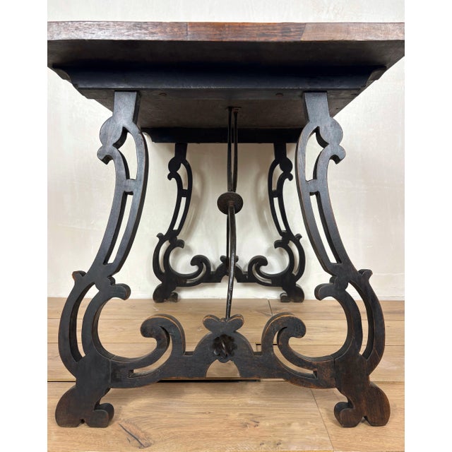 1930s 1930s Spanish Baroque Style Side Table with Floral Marquetry Top and Ebonized Base For Sale - Image 5 of 13