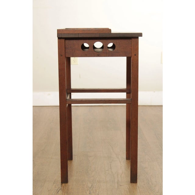 Wood Antique Arts & Crafts Oak Telephone Side Table For Sale - Image 7 of 12