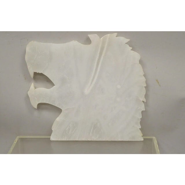 Vintage Italian Carved White Alabaster Lion Head Sculpture Statue Figure (B) For Sale - Image 9 of 11