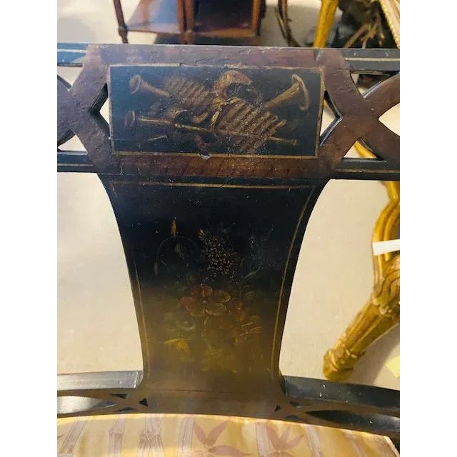 Traditional 19th C. English Black Painted Settee With Flower Motif For Sale - Image 3 of 12