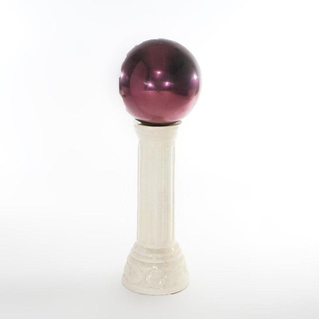 Traditional Glass Garden Gazing Globe on Pottery Pedestal 20thC For Sale - Image 3 of 9