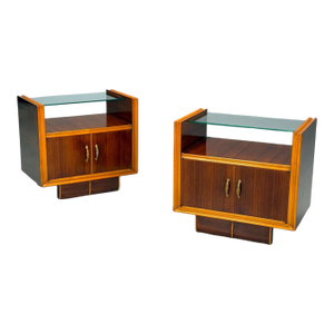 Italian Modern, Wood, Brass, Glass, Nightstands, Italy, 1950s