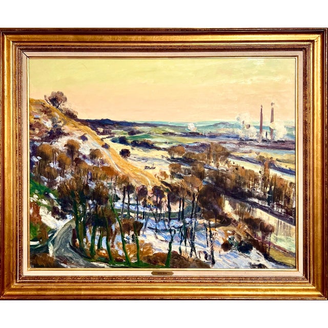 Brown Gaston Sebire, French Post Impressionist Oil Painting Winter Scene, Seine River Gaston Sebire, c.1960 For Sale - Image 8 of 18