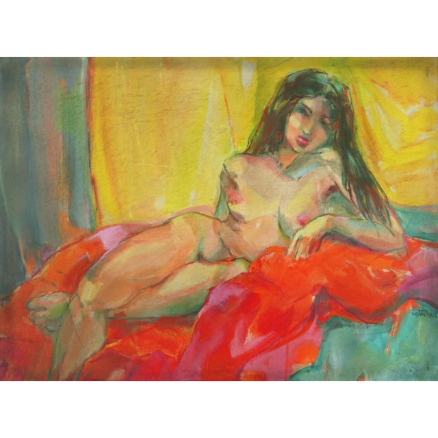 American 1960s "Brunette Nude Study" Figurative Oil Painting, Framed For Sale - Image 3 of 5