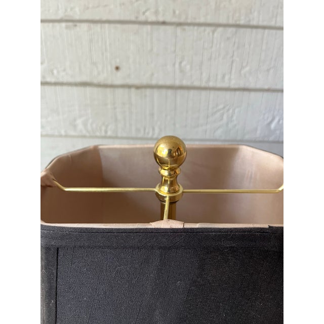 1990s Waterford Two Column Crystal & Brass Bouillotte Lamp Accompanying Black Shade For Sale - Image 11 of 12