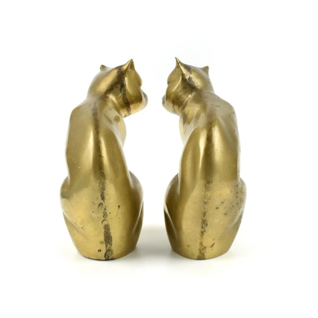 Mid-Century Brass Sitting Cat Figurine Bookends - a Pair For Sale - Image 4 of 9