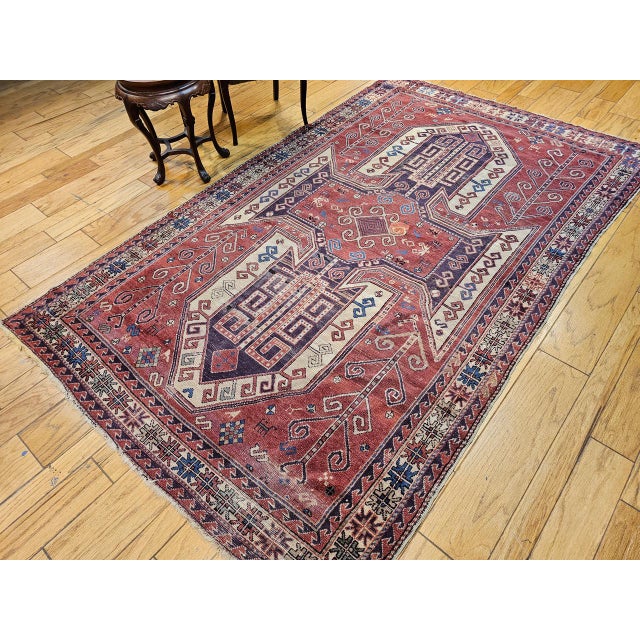 Textile Antique Caucasian Kazak Sevan Area Rug, Handwoven Wool, Geometric Design, 1900s, 6' x 9' For Sale - Image 7 of 17