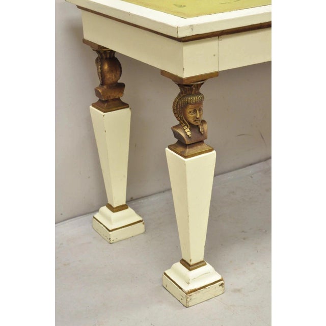 Antique Egyptian Revival Empire Style Leather Top Figural 3 Drawer Console Desk For Sale - Image 4 of 13