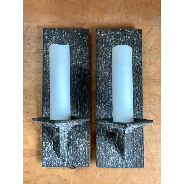 Vintage Frosted Glass and Metal Wall Sconces - A Pair For Sale - Image 9 of 12