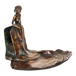 French Art Nouveau Bronze Match Box Holder/Ashtray-Inscribed S'il Vous Plaît (If You Please) For Sale