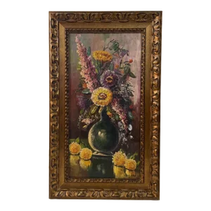 1960s Vintage Floral Arrangement Still Life Painting, Framed