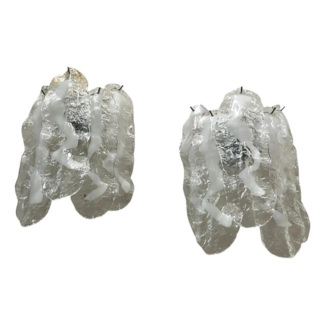 Transparent and White Fiamma Murano Glass Wall Sconces by Simoeng, Set of 2 For Sale