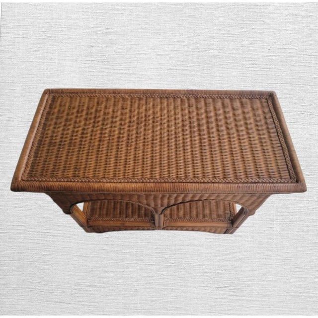 1990s Vintage Arched Wicker Coastal Regency Console Table For Sale - Image 5 of 7