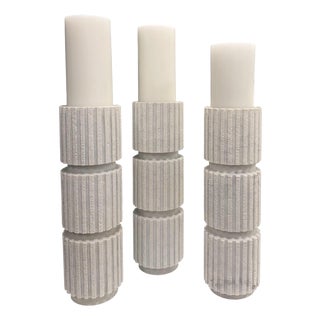 Studio a Home Channel White Marble Pillar Holders – Set of Three (Large) For Sale