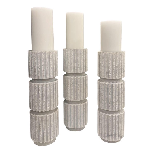 Studio a Home Channel White Marble Pillar Holders – Set of Three (Large) For Sale