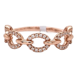 Interlocking Design Natural Diamond Wedding Band: Solid 14k Gold, Size 6.75 For Sale