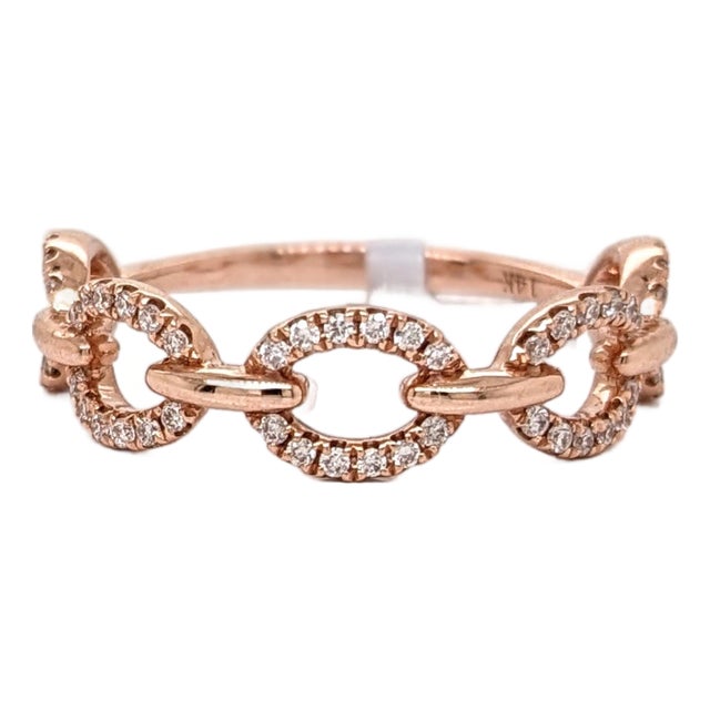 Interlocking Design Natural Diamond Wedding Band: Solid 14k Gold, Size 6.75 For Sale