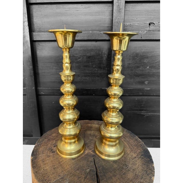 Metal Japanese Shōwa Metal Candlesticks, 1950, Set of 2 For Sale - Image 7 of 9