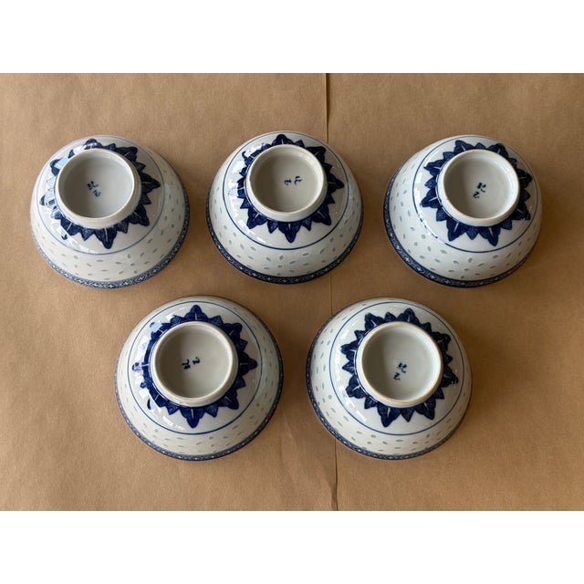 1990s 1990s Early Chinese Translucent Rice Grain Dragon Pattern Jindezhen Wan Yu Mark Bowls - Set of 5 For Sale - Image 5 of 8