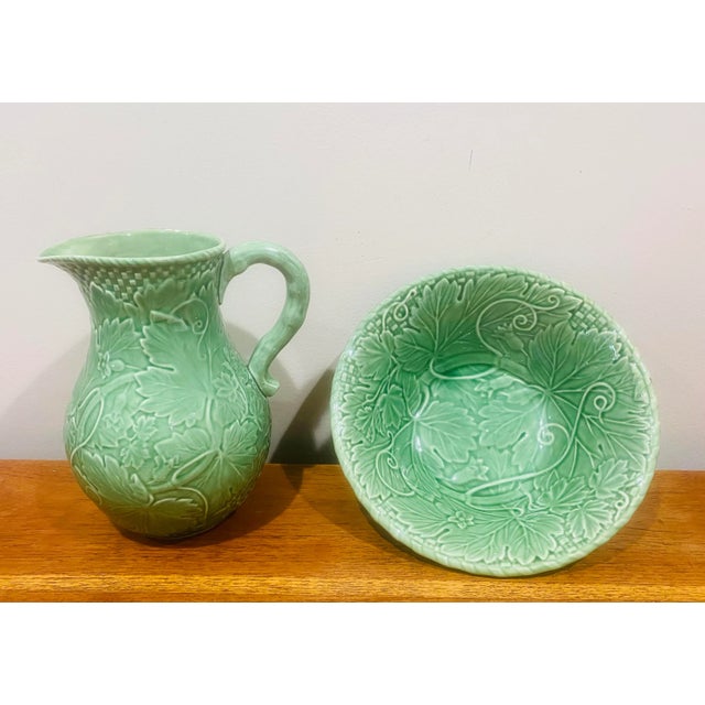 Mid-Century Ceramic Pitcher & Bowl Set in the Style Bordallo- 2 Pieces For Sale - Image 9 of 11