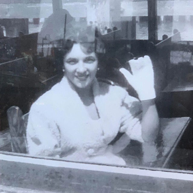 Wood Framed, Man Posing and Woman Waving For Sale - Image 7 of 8