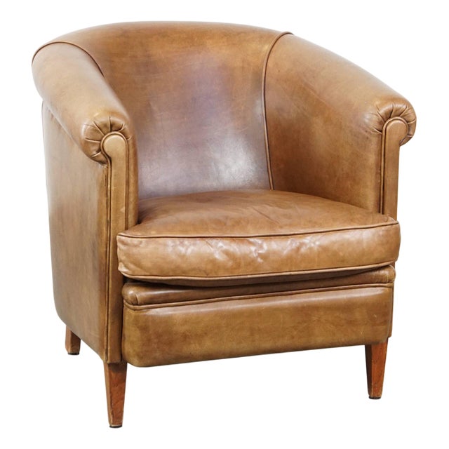 Light Cognac Cowhide Leather Club Chair For Sale