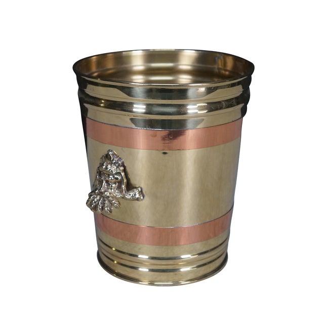 Mid-Century Modern Late 20th Century Brass & Copper Banded Poseidon Champagne Wine Ice Bucket Trash Can 10" For Sale - Image 3 of 11