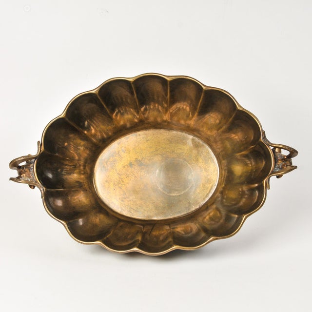 Vintage Brass Ram Head Footed Bowl Centerpiece Jardiniere Cache Pot Hollywood Regency Decor For Sale - Image 9 of 12