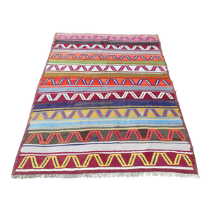 Handmade Area Vintage Turkish Kilim Rug Boho 67"x85"