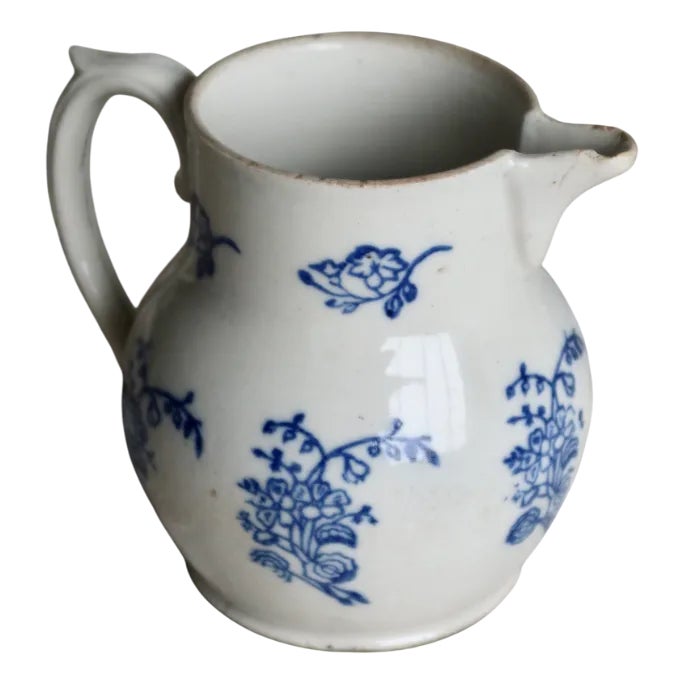 Antique Saint-Uze Steel Clay Pitcher with Cobalt Blue Floral