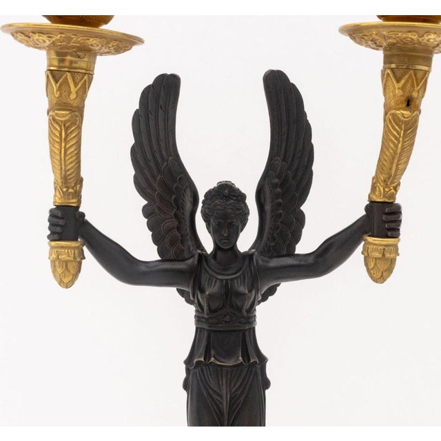 Late 20th Century Empire Style Patinated and Gilt Metal Candelabra, Pair For Sale - Image 5 of 11