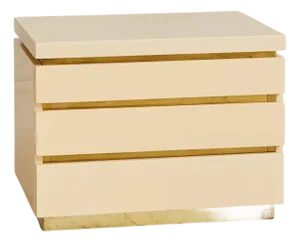 French Ivory + Brass Bedside Table by Jean Claude Mahey, 1970s - 2 Available