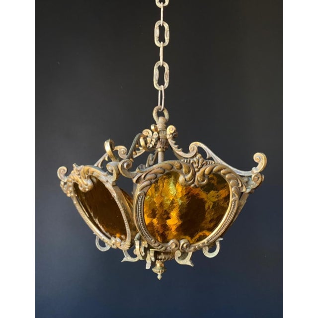 Vintage Brass and Glass Pendant Light, 1960s For Sale - Image 4 of 14