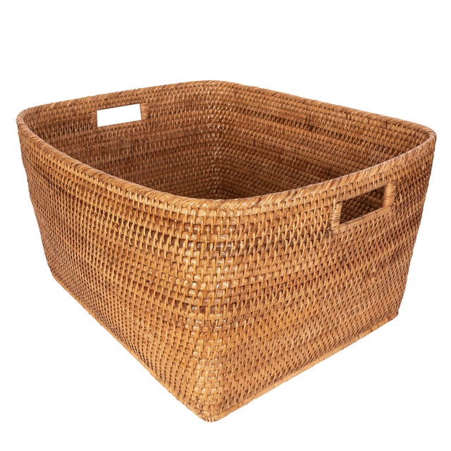 Brown Artifacts Saboga Home Family Basket with Cutout Handle in Honey Brown For Sale - Image 8 of 13