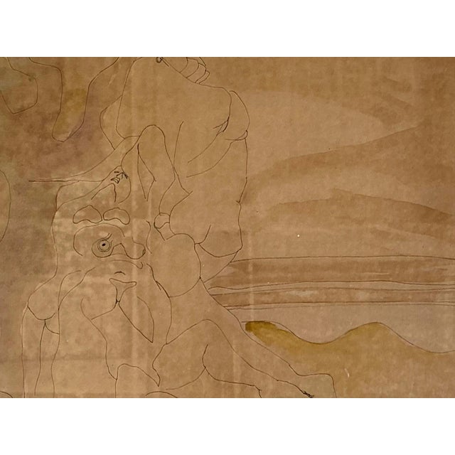 Mid-Century Modern Framed Abstract Figurative Line Drawing For Sale - Image 3 of 16