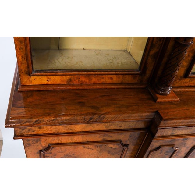 Brown Antique Victorian Burr Walnut Breakfront Bookcase, 1800s For Sale - Image 8 of 18