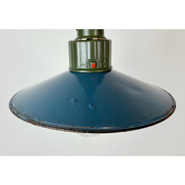 Industrial Blue Enamel Military Pendant Lamp with Cast Aluminium Top, 1960s For Sale - Image 4 of 17