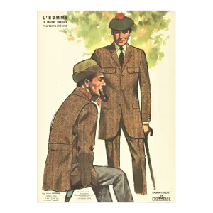 1967 Mid-Century French Men's Tailoring Lithograph for Sport Menswear