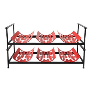 Vintage Mid-Century Modern Stackable Red & Black Geometric Metal Wine Rack For Sale