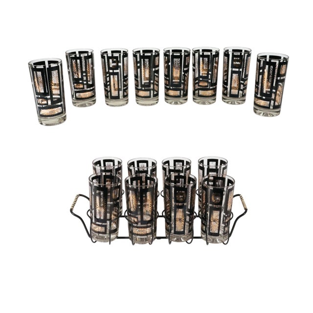 1950s Mid-Century Modern Drinking Glasses With Holder-Set of Eight - 9 pcs For Sale - Image 16 of 16