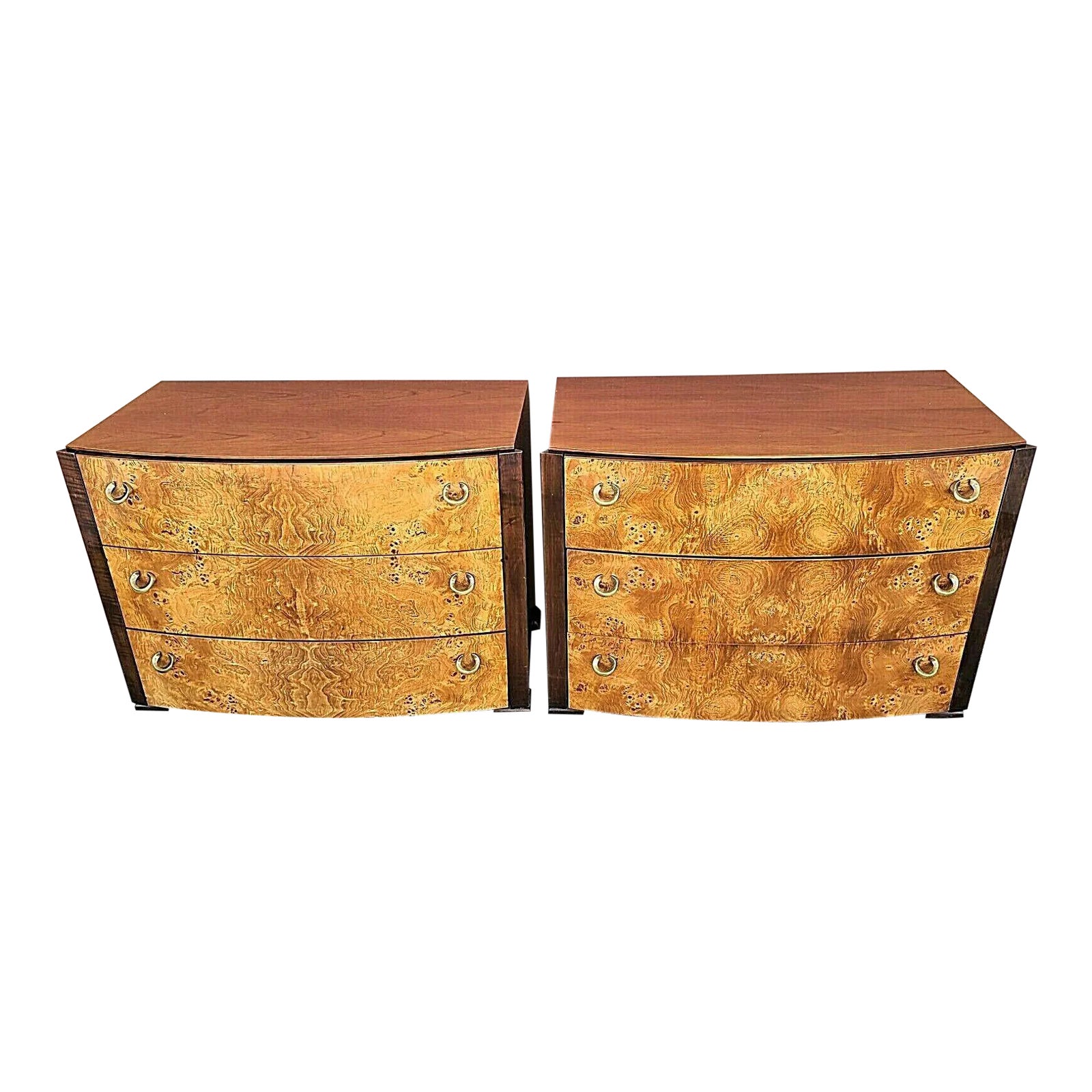 MidCentury Modern Vintage Hickory White "Briar" Burl Wood Nightstands