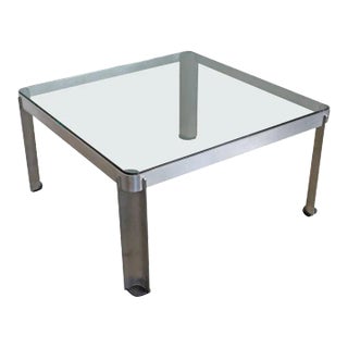 French 1980s Glass and Aluminum Coffee Table For Sale