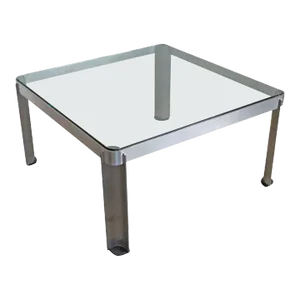 French 1980s Glass and Aluminum Coffee Table