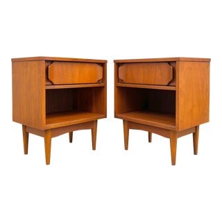 Mid 20th Century Mid-Century Carved Drawer Front Nightstands - a Pair For Sale