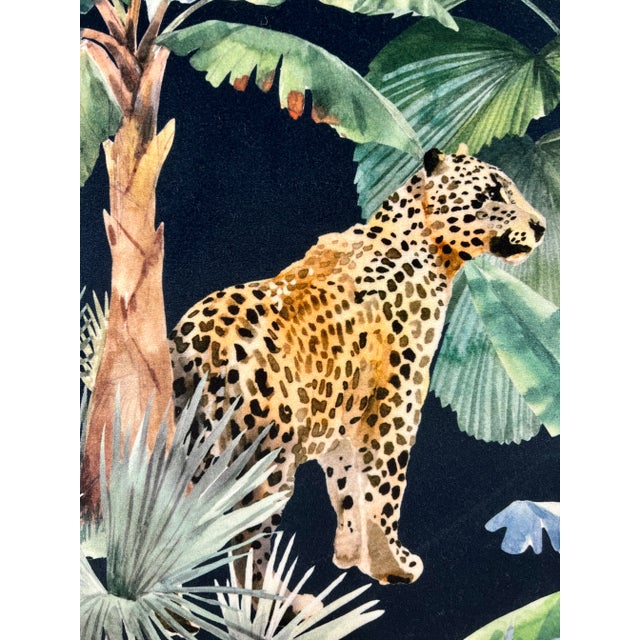 Black 20" Square Decorative Throw Pillow With an Exotic Print Including Leopards, Parrots & Flamingos Among Lush Foliage - Made in the U K For Sale - Image 8 of 12