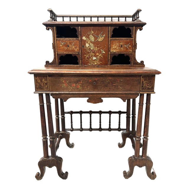 Wooden Stepped Desk with Pyrography, 19th Century For Sale